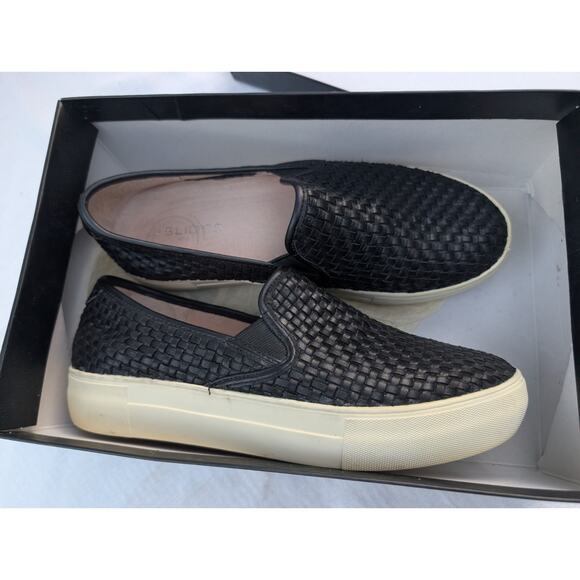 J Slides Women's Alyssa Woven Leather Platform Slip On Shoes Size 8 Black Ivory - Picture 7 of 8